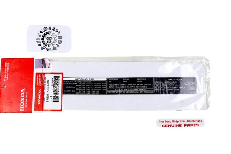 Tem thông số gắp sau sonic, winner, gtr nhập honda indo 87505k56n00