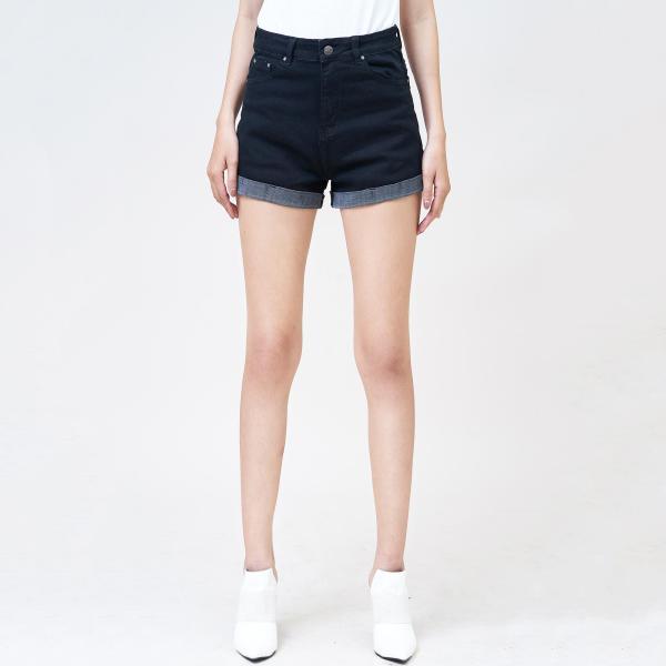 Nơi bán quần short nữ AAA JEANS lưng cao màu đen lật line - UCSD RAYON
