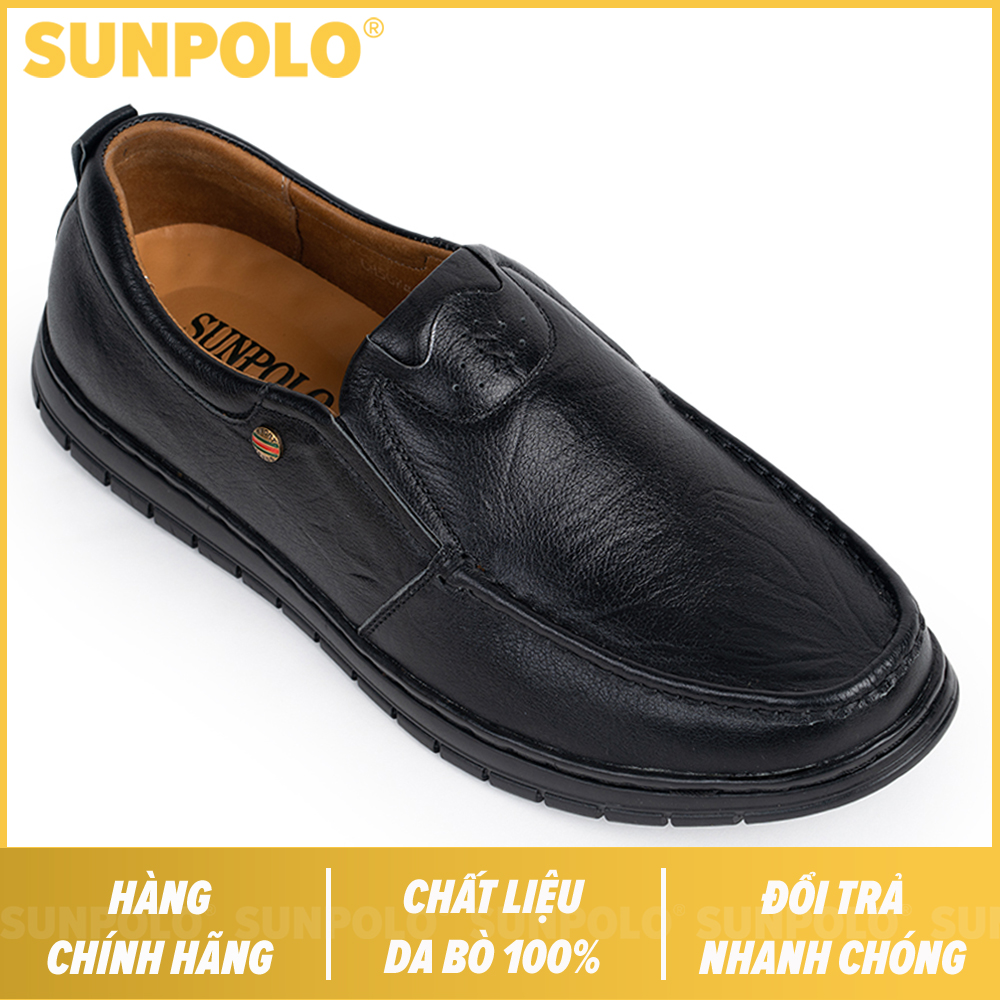 Giày mọi nam da bò sunpolo cs5074 đen