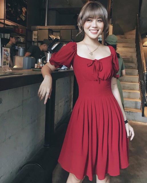 [HCM]Đầm cổ U xếp li eo 3 màu