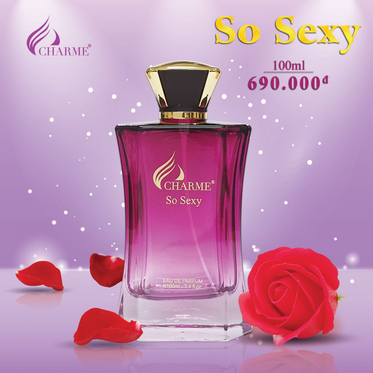 Nước hoa nữ CHARME SO SEXY 100ml , Gợi cảm, sành điệu, cá tính. Nước hoa chính hãng, Tinh dầu thơm, Nước hoa nữ, Nước hoa chính hãng, Dầu thơm nam nữ