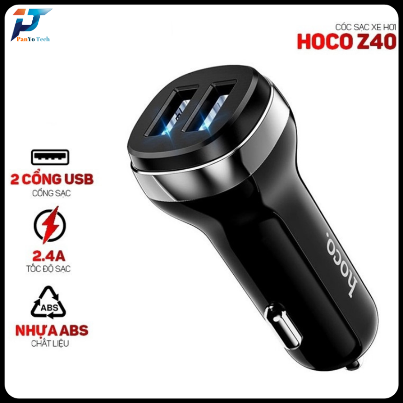 [FreeShip+Quà Tặng] Cốc sạc nhanh Hoco Z40, 2 cổng USB, công suất tối đa 12W cho ô tô , Tẩu sạc xe hơi Z40 dành cho mọi thiết bị