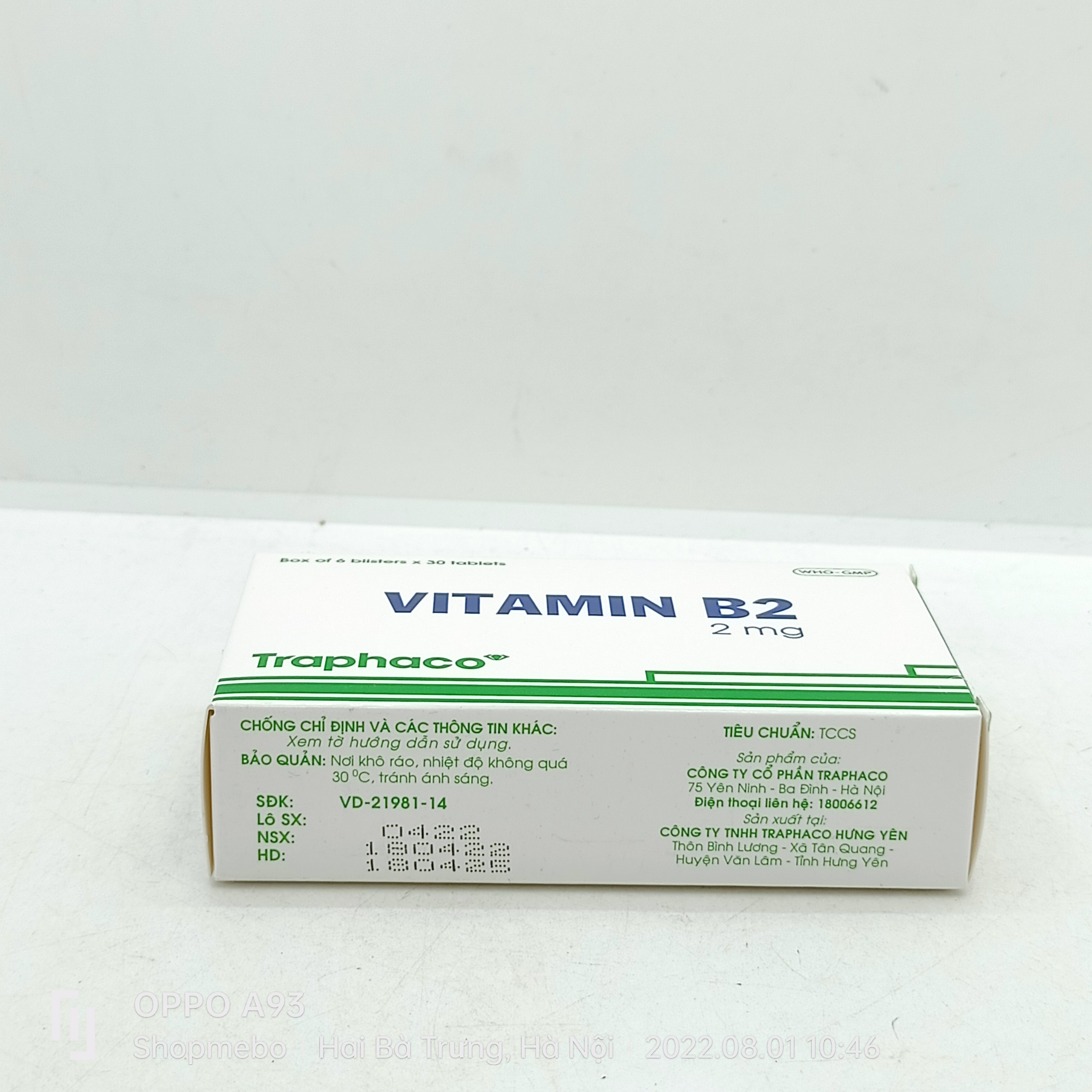 VITAMIN B2 TRAPHACO HỘP 6 VỈ X 30 VIÊN