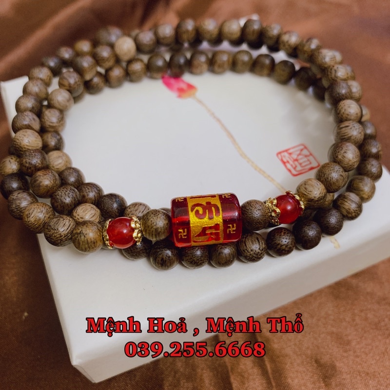 Trầm Hương mix Lu Thống chụp hoa Kim Mộc Thuỷ Hoả Thổ tặng kèm hộp gấm