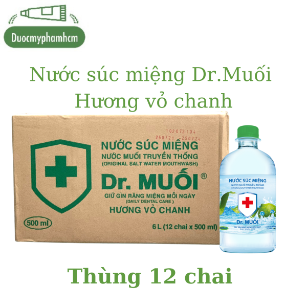 Thùng 12 Chai Nước Súc Miệng Dr.Muối Hương Vỏ Chanh- 500ml