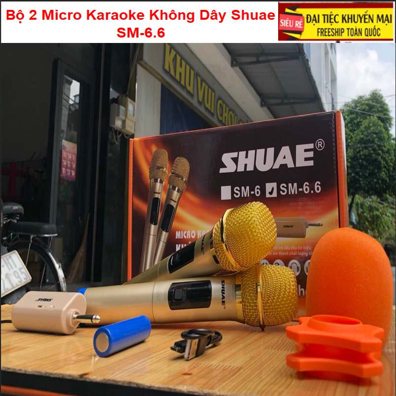 [HCM][HÀNG CHUẨN LOẠI 1] Trọn Bộ 2 Micro Karaoke Không Dây Shuae Sm-6.6 Mic Không Dây Micro Không Dây Karaoke Giá Rẻ Hát Hay Cho Loa Xách Tay Loa Kéo Amly Karaoke Sóng Khỏe Pin BềnChất Lượng TốtBắt Sóng XaLọc Âm ChuẩnSale 50%Bh 6 Tháng