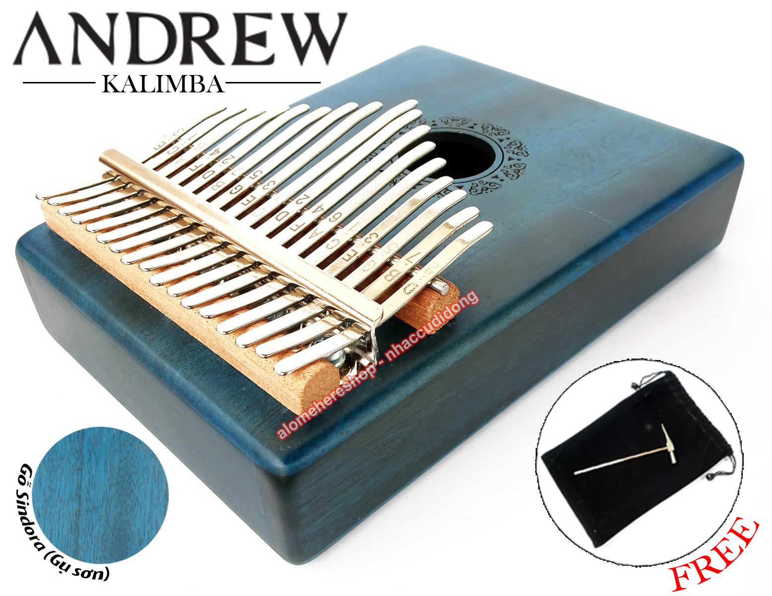 Đàn Kalimba Andrew 17 Phím Gỗ Sindora (Gụ - Xanh Dương)