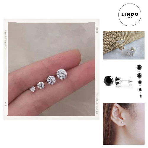 [HCM]Bông tai hạt đá thép không gỉ LINDO