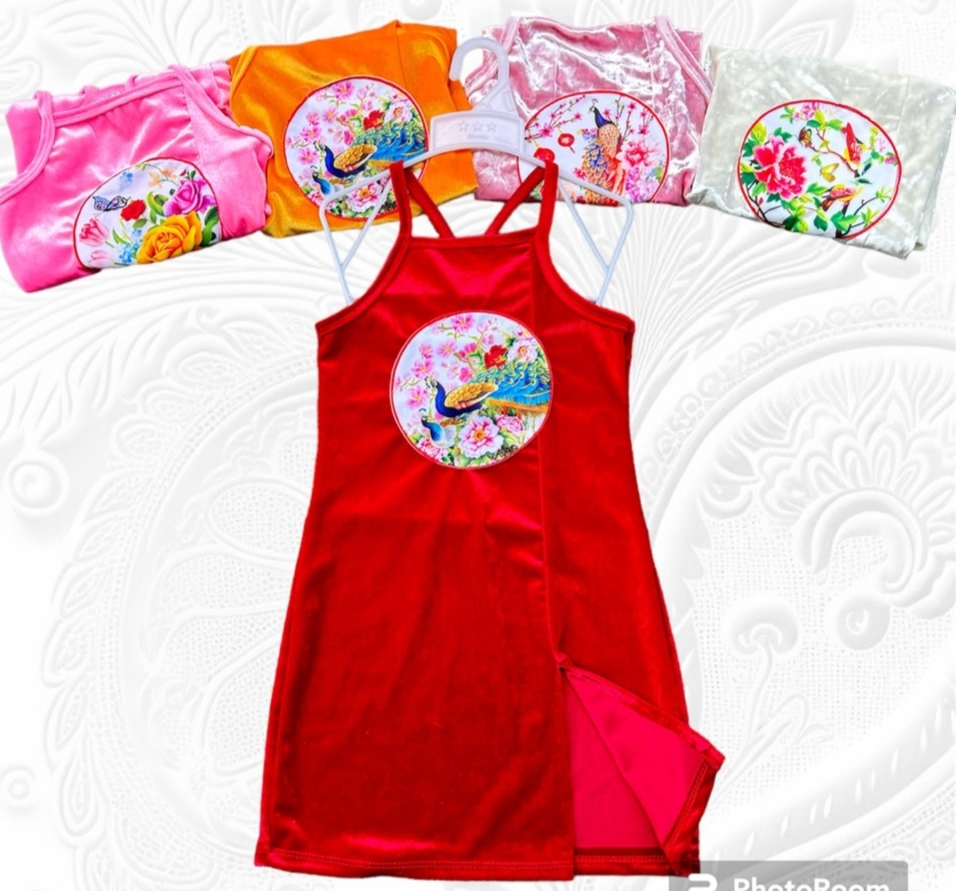 Đầm Nhung Tuyết Hai Dây Bé (8-18kg) (giao màu ngẫu nhiên)