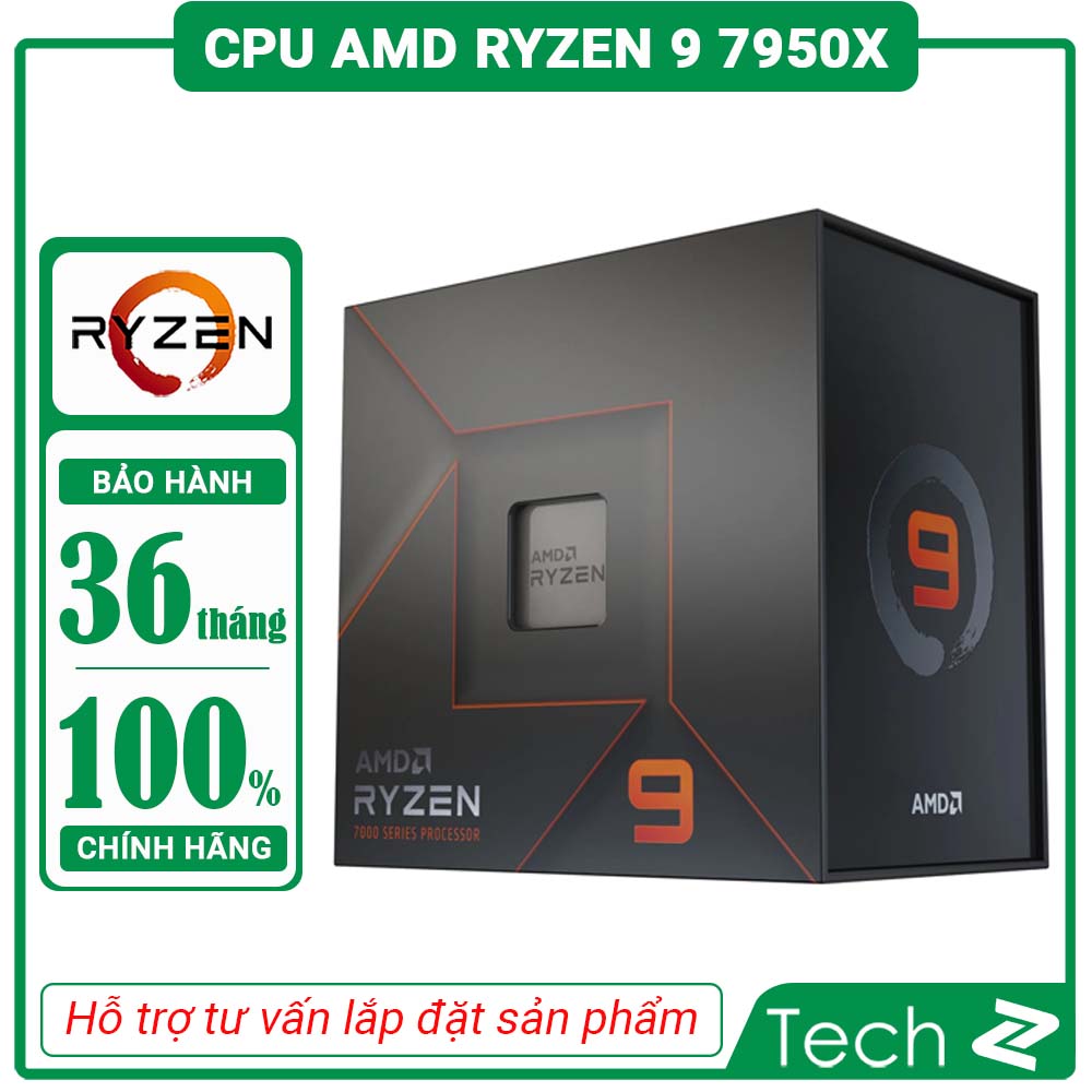 CPU AMD Ryzen 9 7950X 4.5 GHz Upto 5.7GHz 81MB 16 Cores, 32 Threads 170W