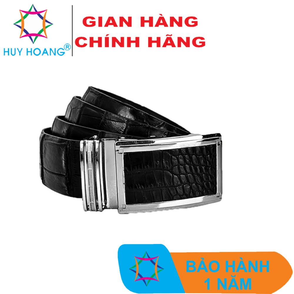 Thắt lưng nam da cá sấu nguyên con bụng bản lớn màu đen HK4748