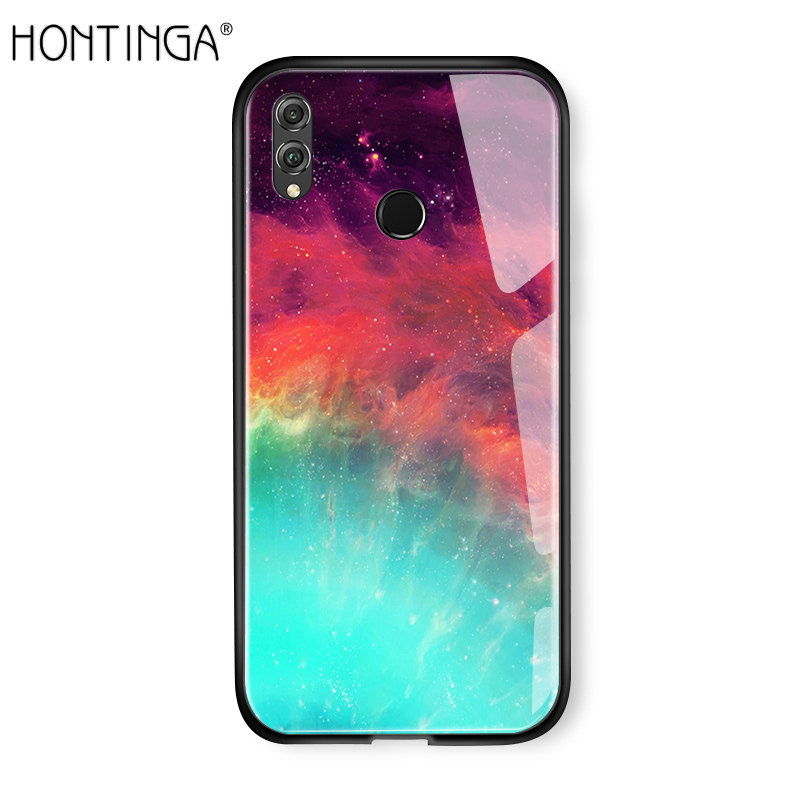 Hontinga For Huawei Honor 8X Aurora Galaxy Space Sky Starry Gradient Casing Case Shockproof Tempered Glass Back Cover