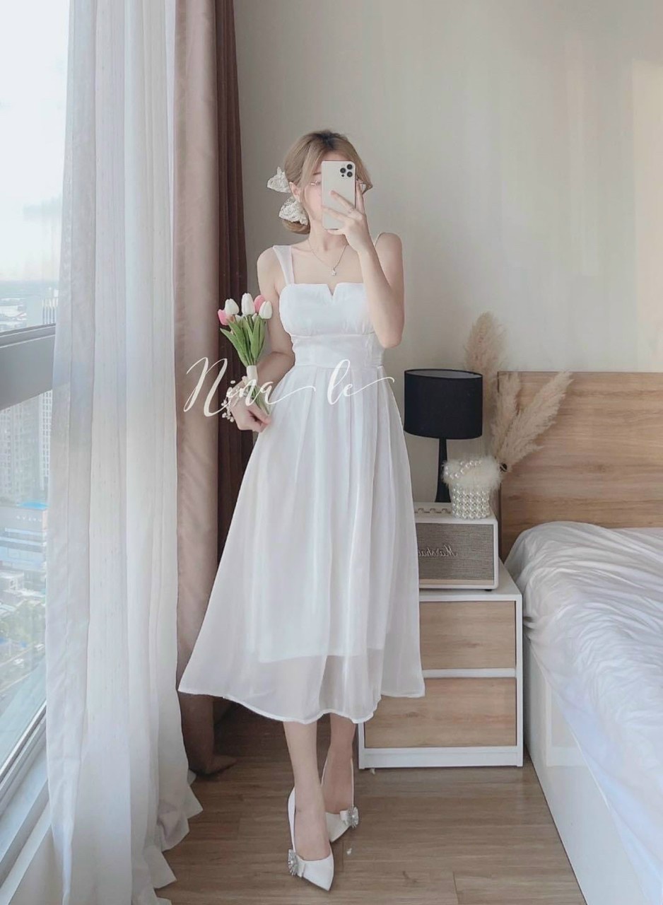 Váy đầm voan hai dây duyên dáng có mút
