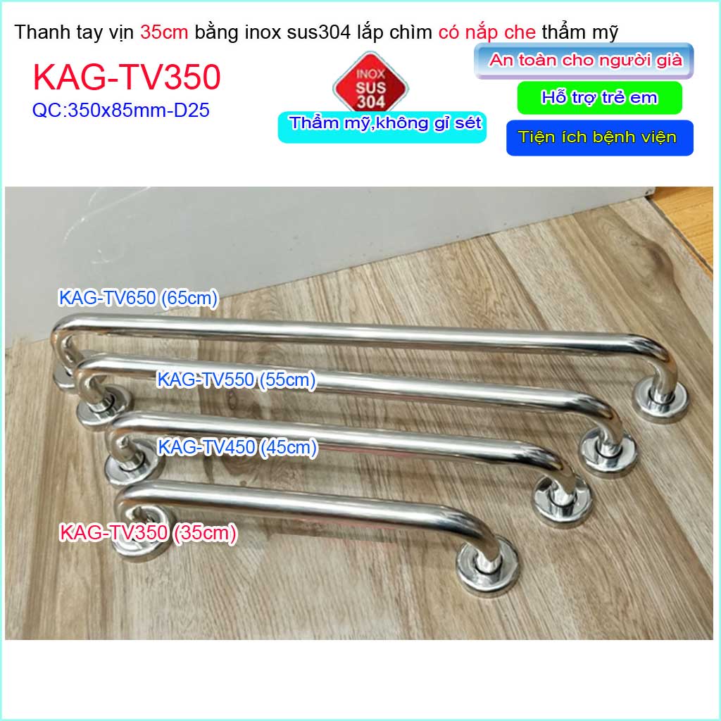 [HCM]Thanh tay vịn nhà tắm Inox 304 KAG-TV350 tay vịn toilet người già- trẻ em 35cm SUS304 chắc chắn siêu bền