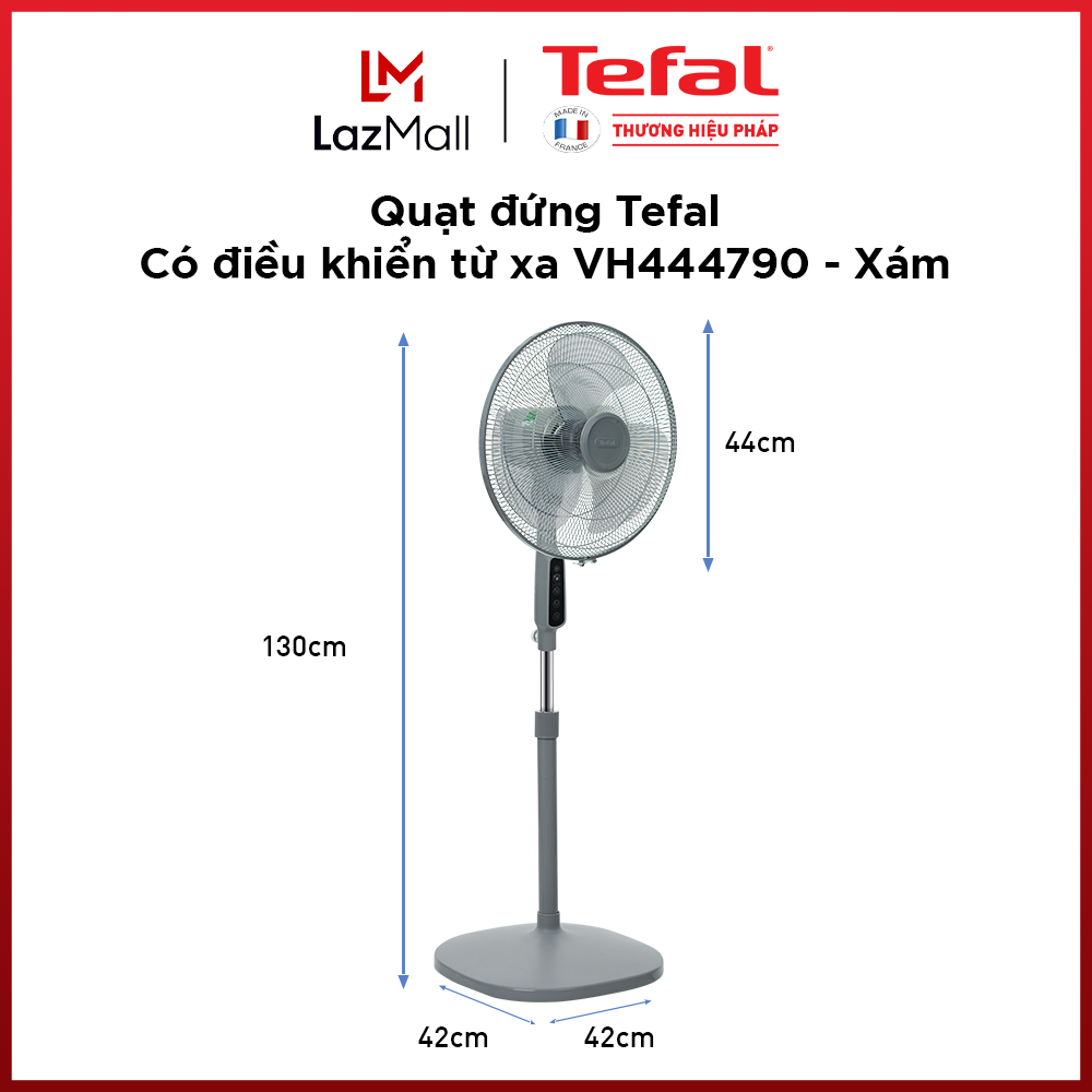 Quạt đứng có điều khiển từ xa Tefal Essential VH444790, màu xám- Gian hàng chính hãng bảo hành 2 năm