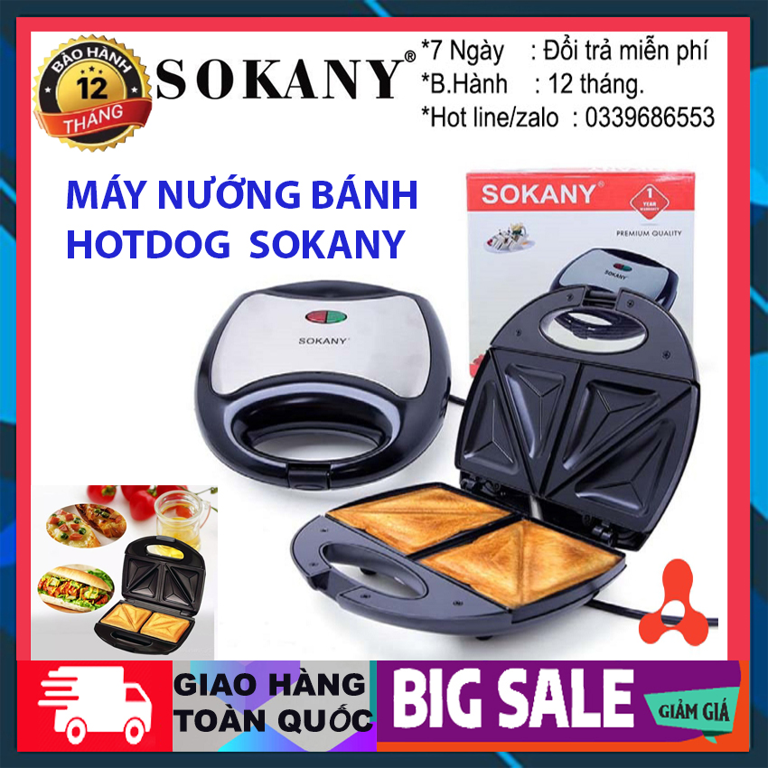 Máy làm bánh hotdog nhật bản sokany không dính 750w thời gian nướng nhanh tiện sử dụng nướng bánh chín đều