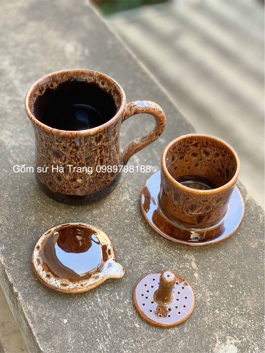 Phin pha cafe gốm sứ Bát Tràng cao cấp men hoả biến trắng