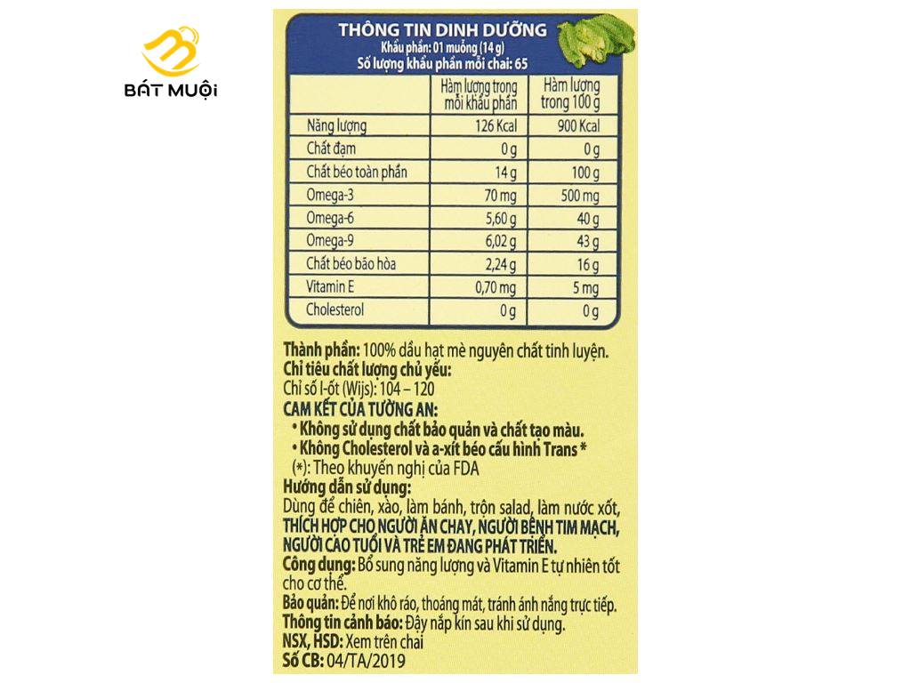 Dầu mè Tường An chai 1 lít - BAT MUOI