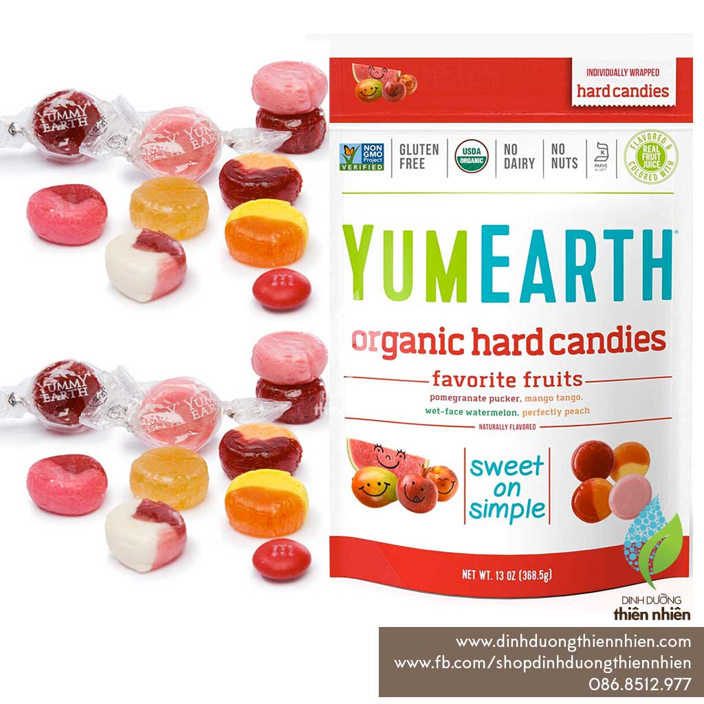 Viên Kẹo Trái Cây Hữu Cơ Yum Earth Organic Hard Candies Set Chia Nhỏ 20