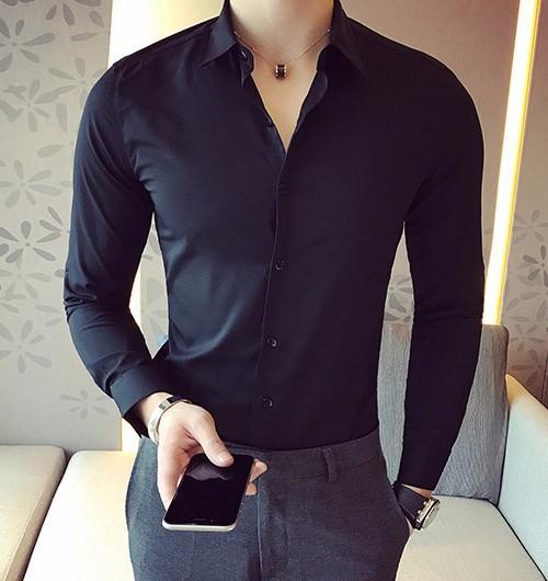 Áo sơ mi nam Màu Đen Vải Lụa Thái loại đẹp(Hàng mới)