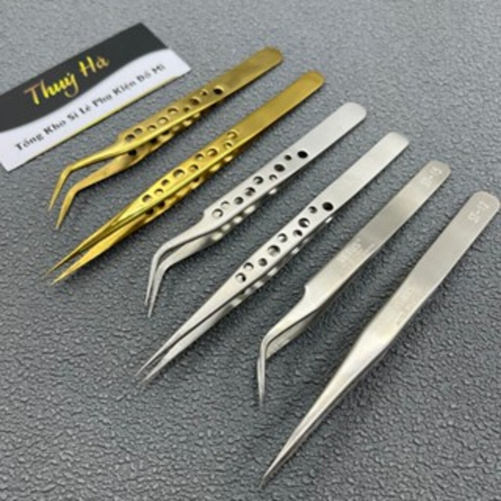 Nhíp tách mi Cong-Thẳng trơn Bạc_thân Trơn-thân Lỗ_(Loại 1)_dụng cụ nối mi_Thúy Hà