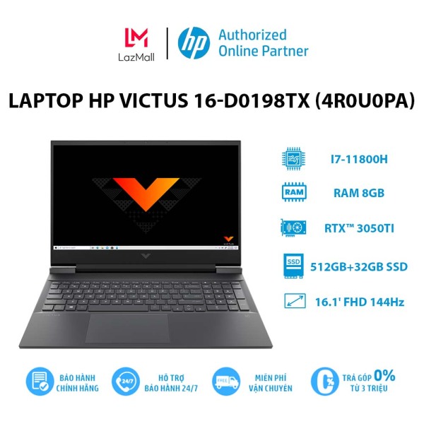 [5 - 14.1 - VOUCHER 1,5 TRIỆU] Laptop HP Victus 16-d0198TX (4R0U0PA) (i7-11800H | 8GB | 512GB + 32GB | GeForce RTX™ 3050Ti 4GB | 16.1 FHD 144Hz | Win 10)