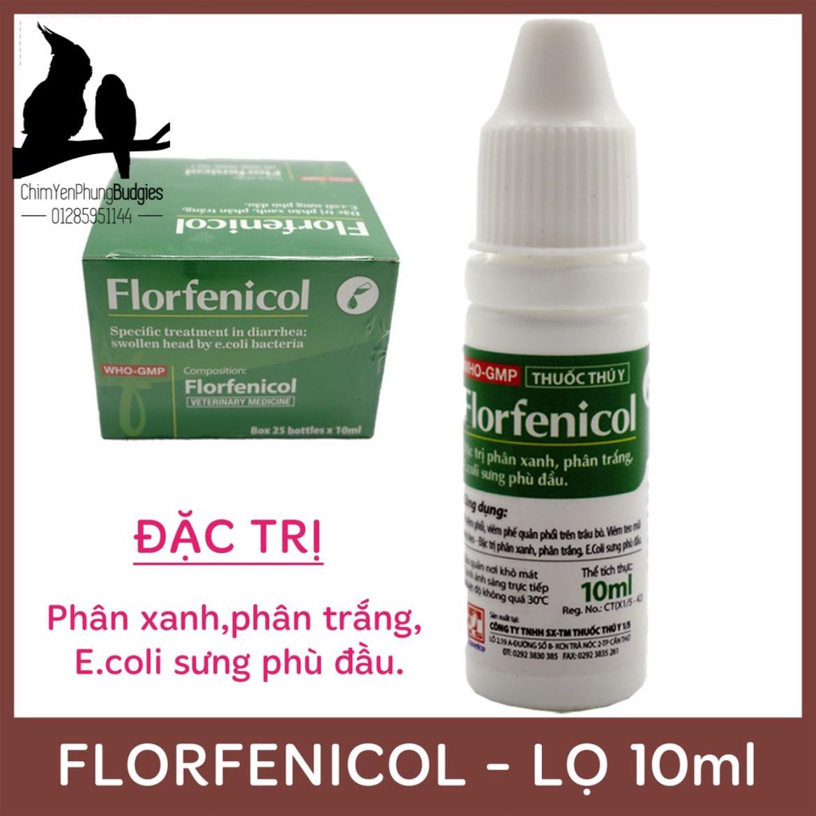 Florfenicol lọ 10ml-Dùng cho phân xanh, phân trắng, E-coli sưng phù đầu.