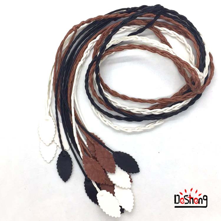 Thắt lưng dây nịt nữ cột eo dây da bện rít chiếc lá