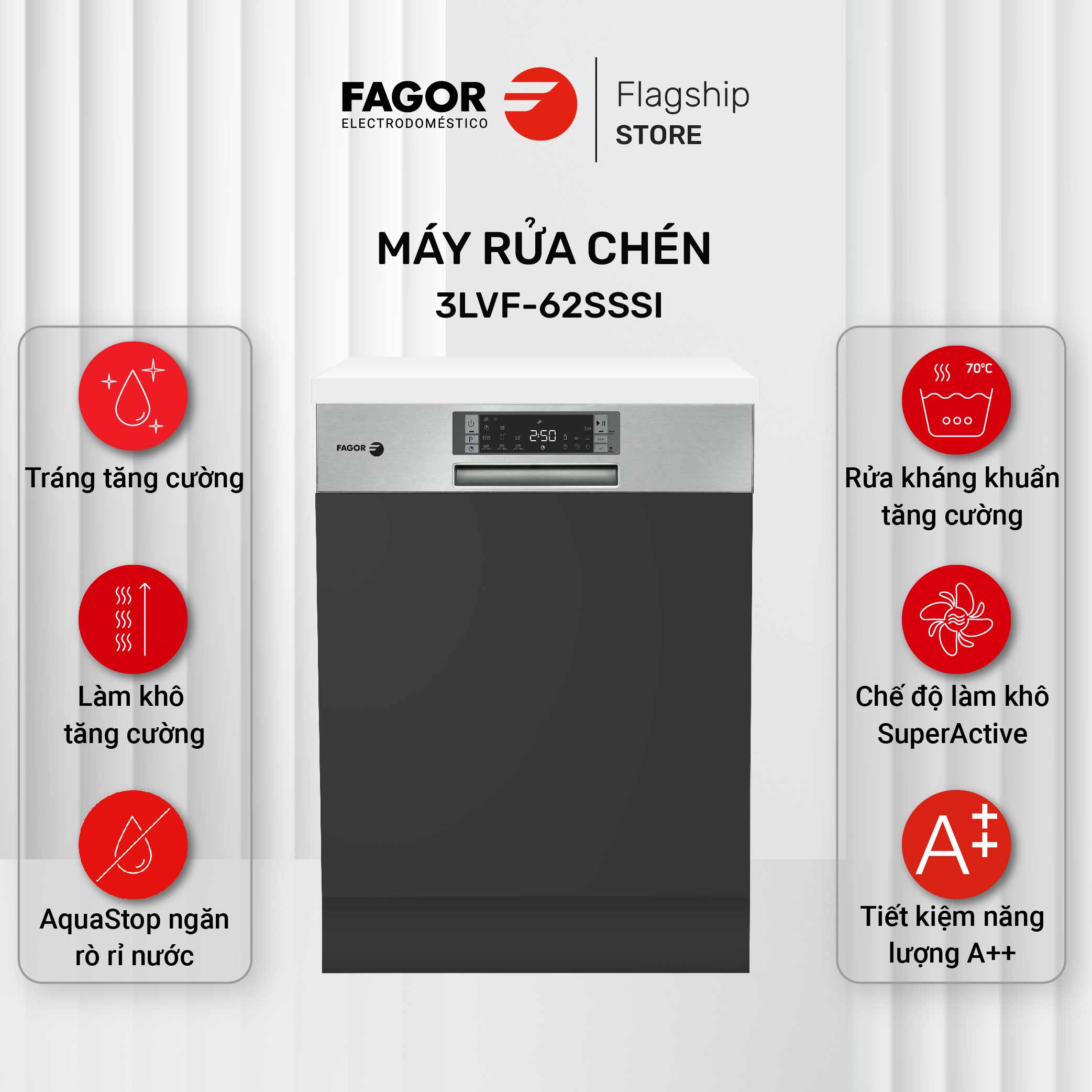 Máy rửa chén bán âm FAGOR 3LVF-62SSSI