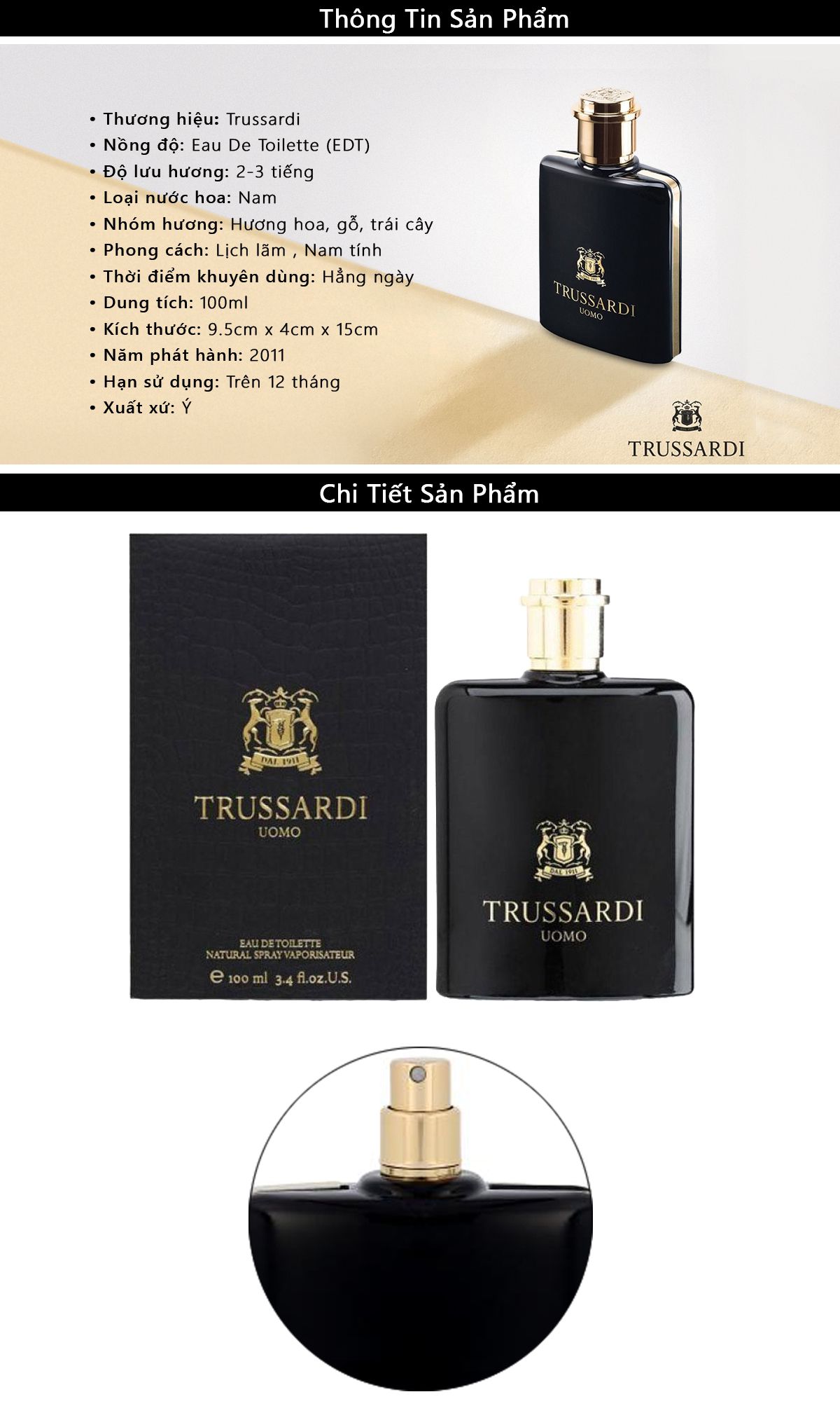 [HCM]Nước hoa nam Trussardi uomo 100ml full seal