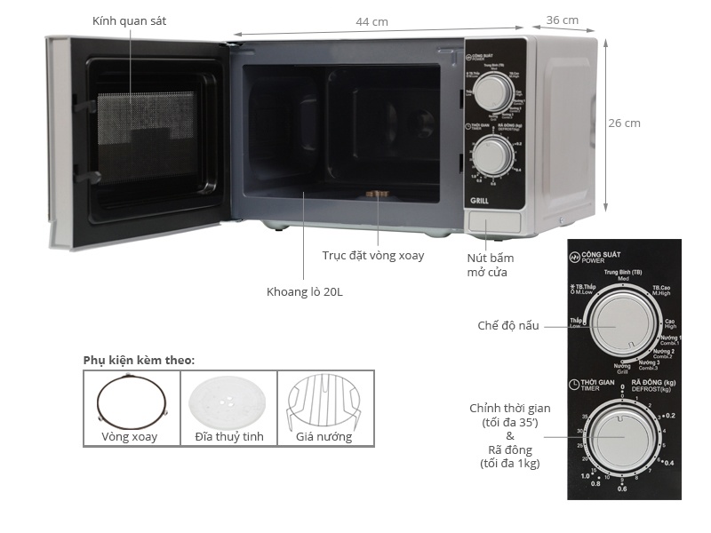 Lò vi sóng Sharp có nướng R-G222VN - 20 lít