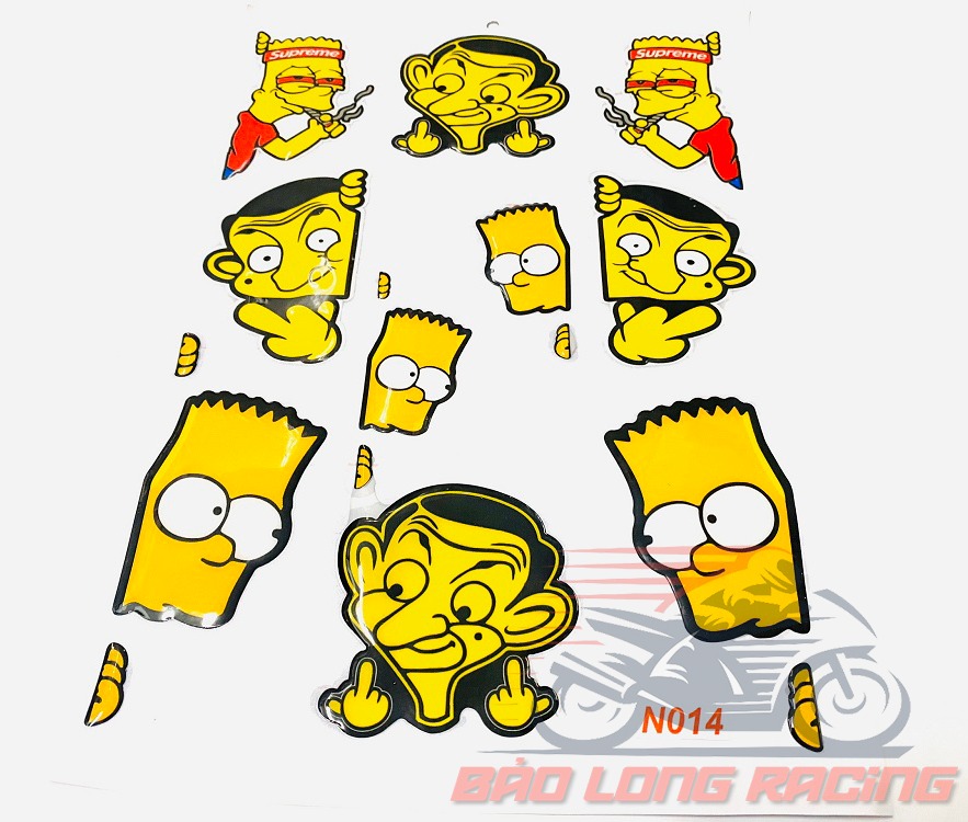 Bộ 10 tem Sticker Simpson Mrbean decal dán siêu đẹp rẻ