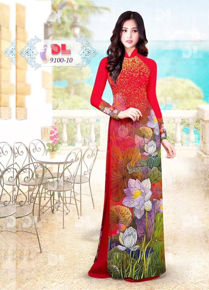 Áo dài truyền thống hoa sen AD6