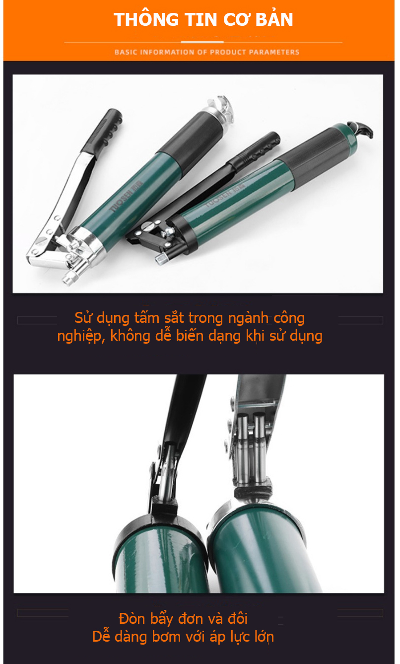 Thiết bị bơm mỡ bằng tay 600cc Tuosen - với 4 lựa chọn bình