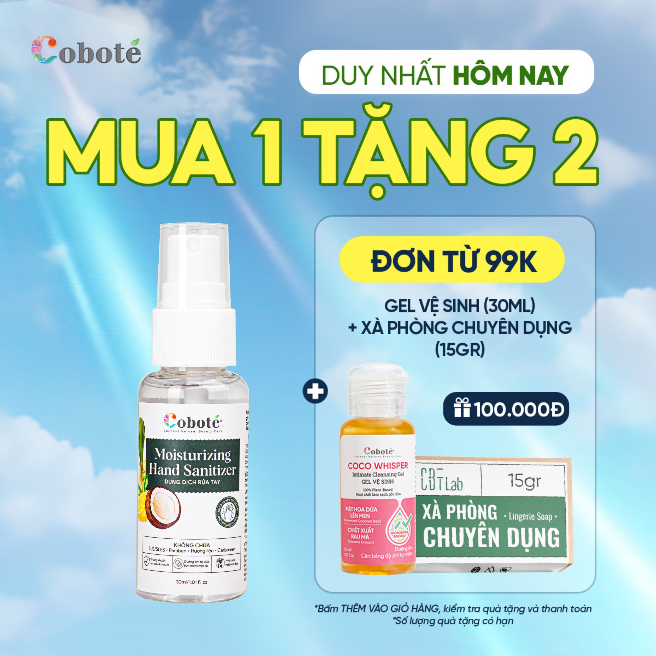 Nước rửa tay khô diệt khuẩn Cobote 30ml/100ml