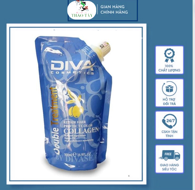 Hấp dầu collagen DIVA cho tóc khô hư tổn 500ml- Túi