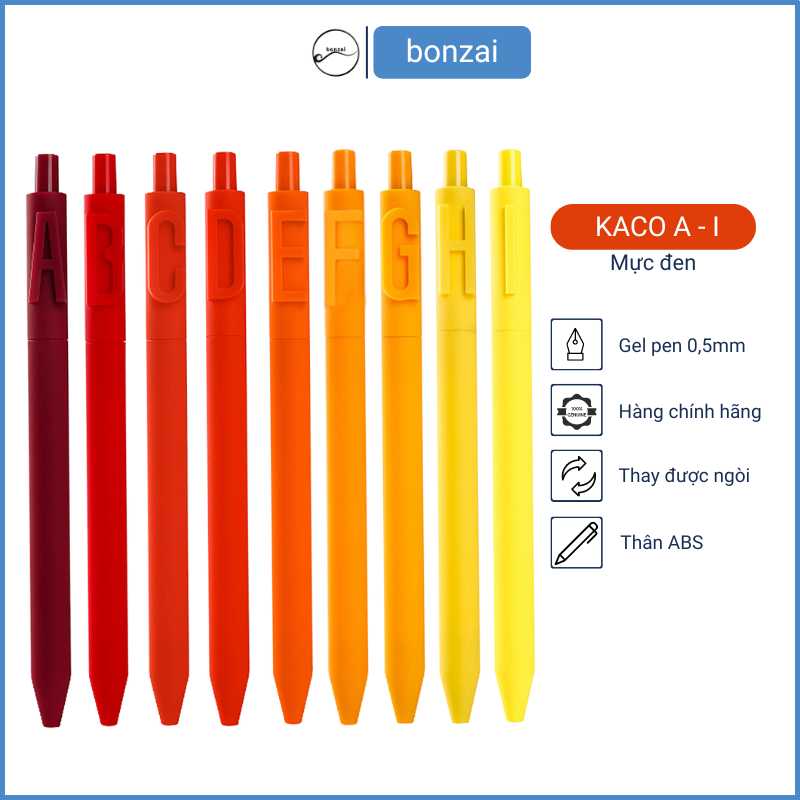 Bút gel Kaco Pure Alpha (từ A - I) - Mực đen