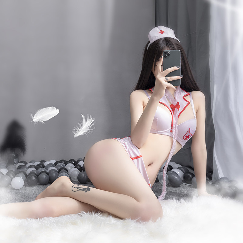 Đồ ngủ Cosplay y tá cúp ngực hồng