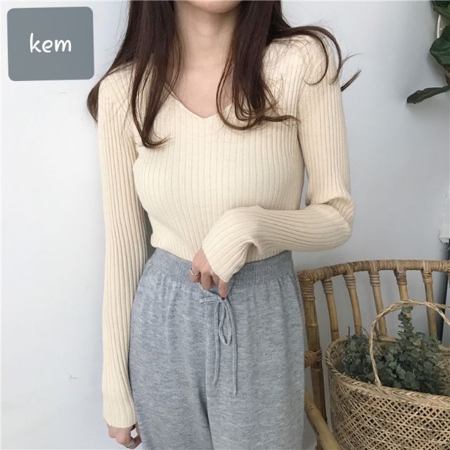 Ms220 áo len lông cừu cổ tim mềm mại