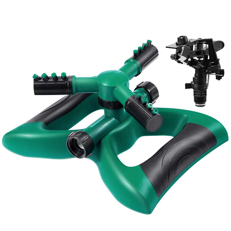 Lawn Sprinkler 3 Arm with Impact Sprinkler, Automatic 360 Degree Rotating, Adjustable Angle and Distance, Garden