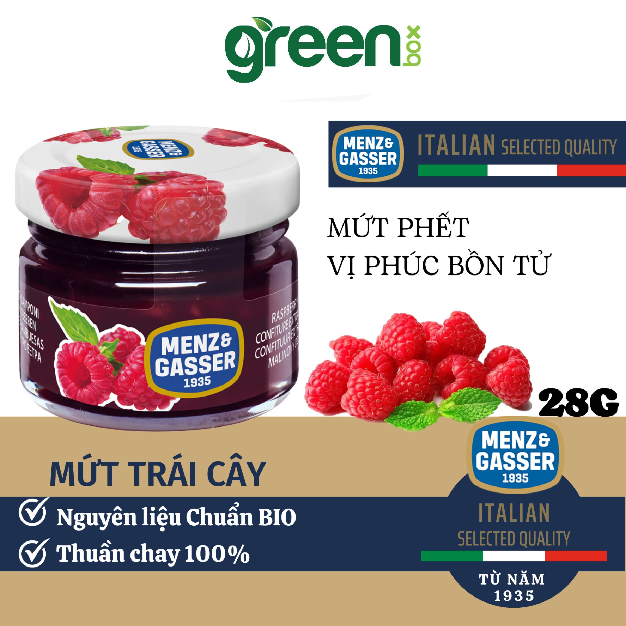Hũ mứt phúc bồn tử Menz Gasser Ý 28g