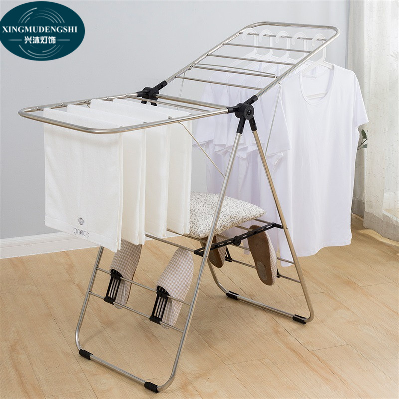 XMDS stainless steel wing-shaped floor-to-ceiling drying rack balcony installation-free multi-functional clothes drying rack folding cool clothes rack