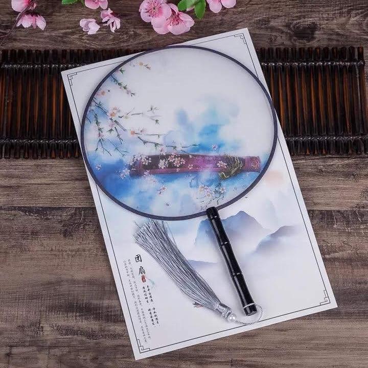 quạt tròn cổ trang hoa trong suốt