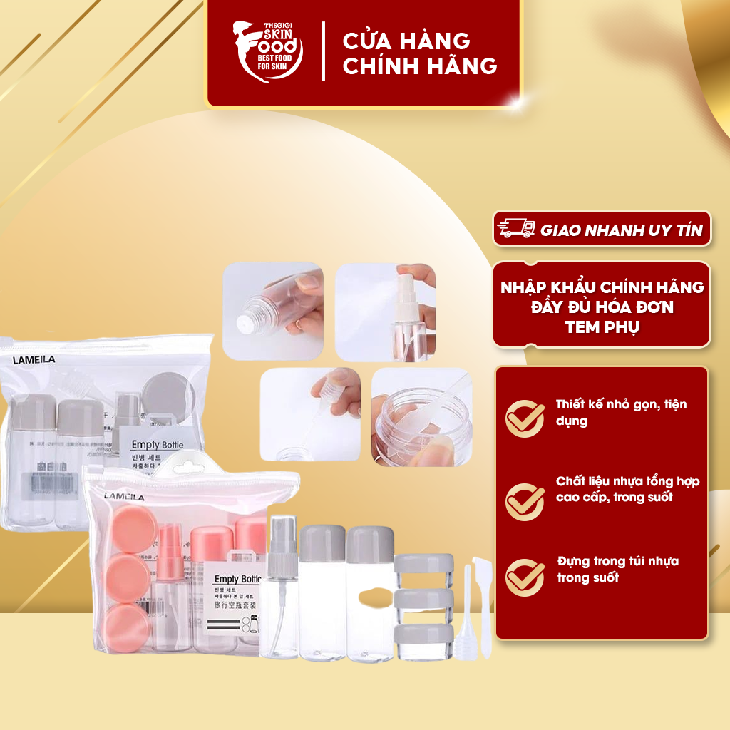 [NHẬP KHẨU][Set 8 Món] Bộ Dụng Cụ Chiết Mỹ Phẩm Lameila Empty Bottle Set LA1077 (Màu Ngẫu Nhiên)