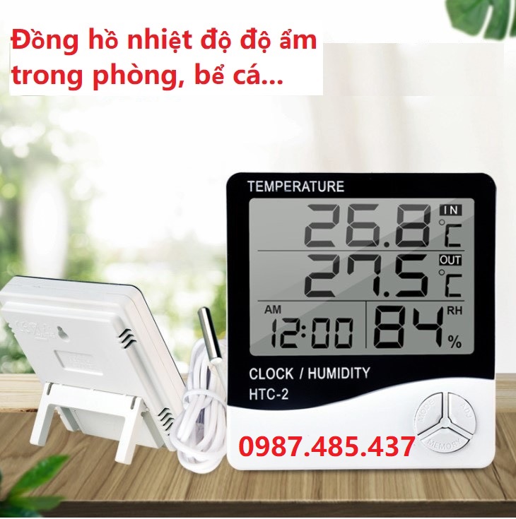 Đồng hồ hiển thị nhiệt độ - độ ẩm cho bể cá cảnh, phòng khách, văn phòng