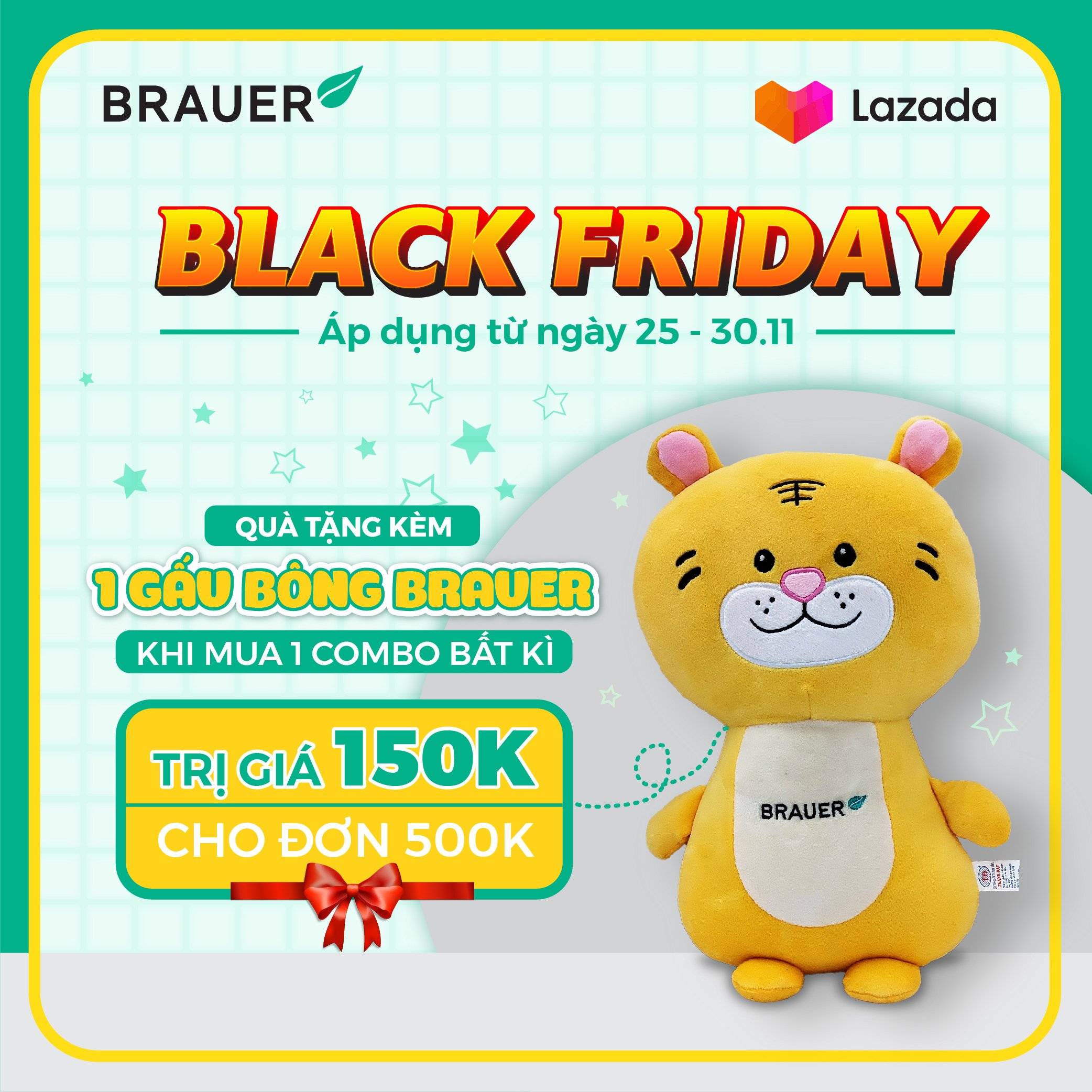 Quà tặng kèm (GẤU BÔNG BẢUER GIÁ 150K) 35*25cm