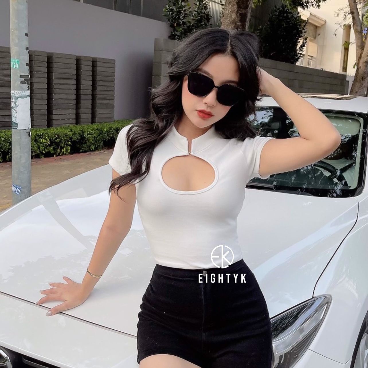 [EIGHTYK] Áo Croptop Tay Ngắn Cổ Tàu