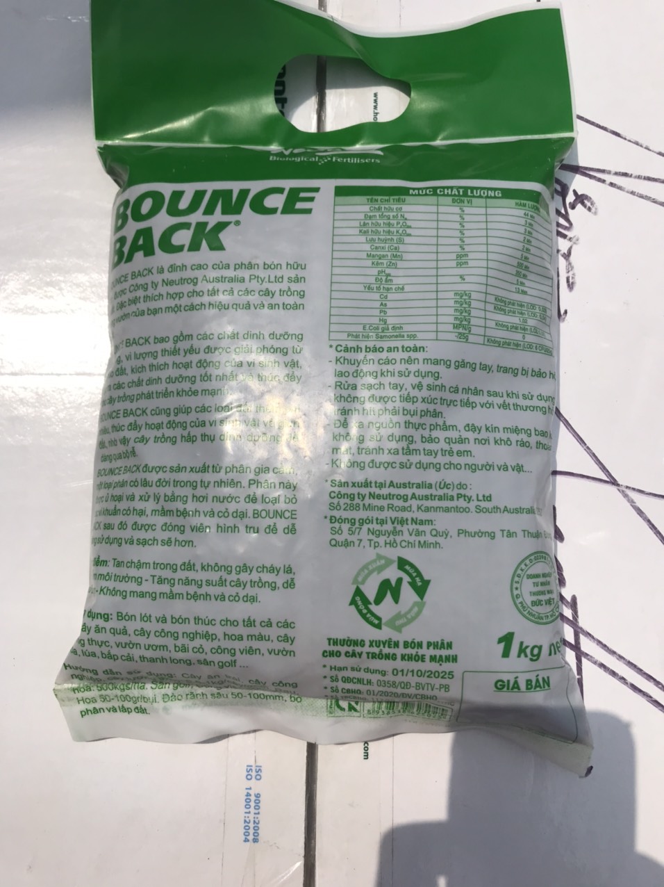 Phân hữu cơ Úc dạng viên Bounce Back 1kg