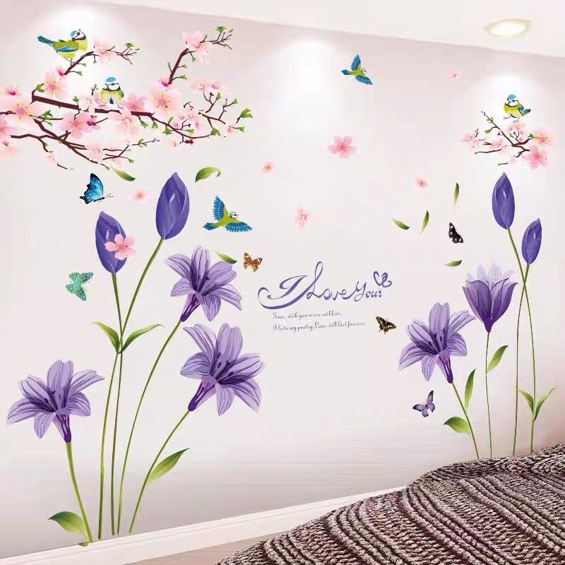 Decal dán tường hoa tulip và cành đào