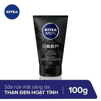 [HCM]Sữa rửa mặt than đen hoạt tính cho nam giúp da sạch nhờn sáng khỏe Nivea Men Deep White Oil Clear (100g)